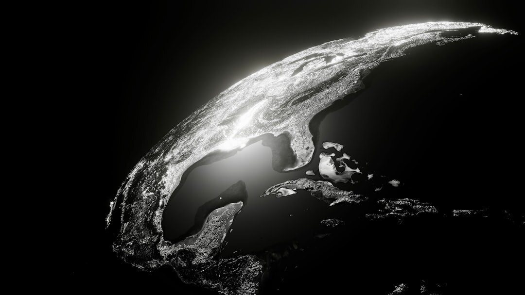 Earth viewed from space with digital network overlay