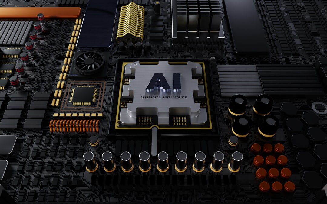 Computer chip processor with AI technology glow