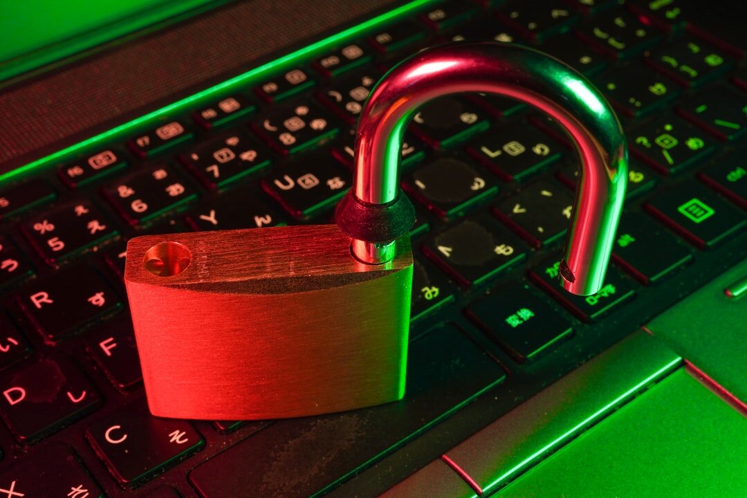 Cybersecurity digital lock on screen with code